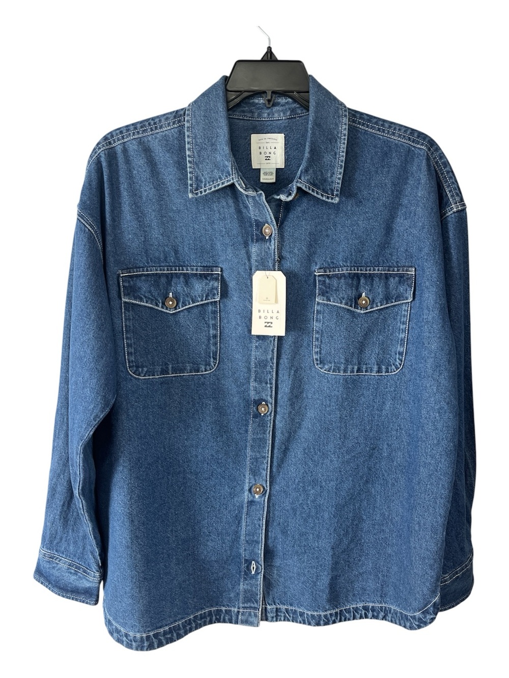 Billabong Oversized Denim Button Up Shirt Shacket L 12 NWT